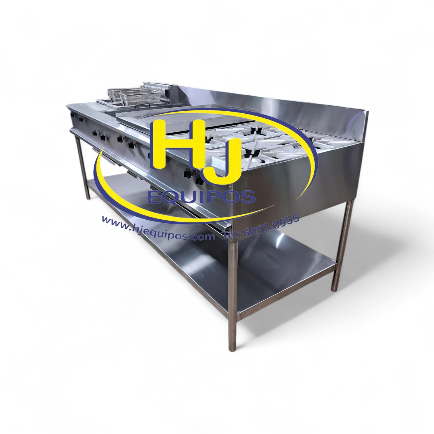 Cocina de 2 tanques de freidor, plancha, parrilla y 4 quemadores