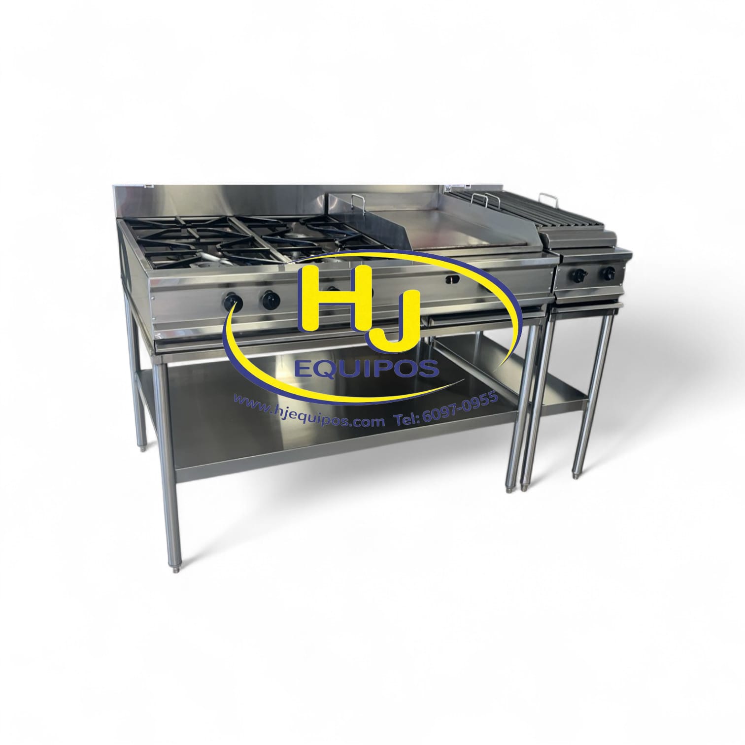 Cocina de 4 quemadores, plancha y parrilla