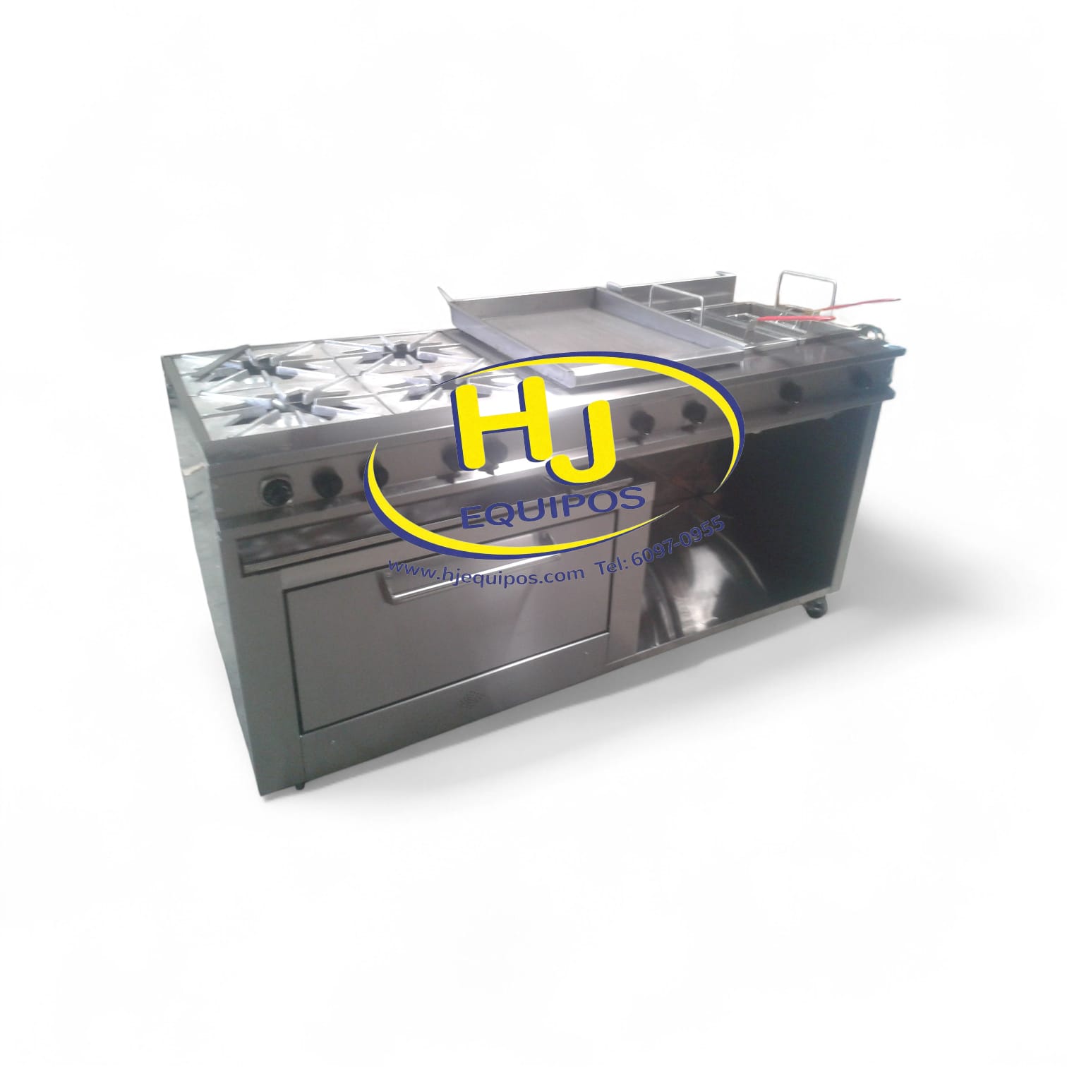 Cocina hotelera 4 quemadores, plancha, freidor y horno