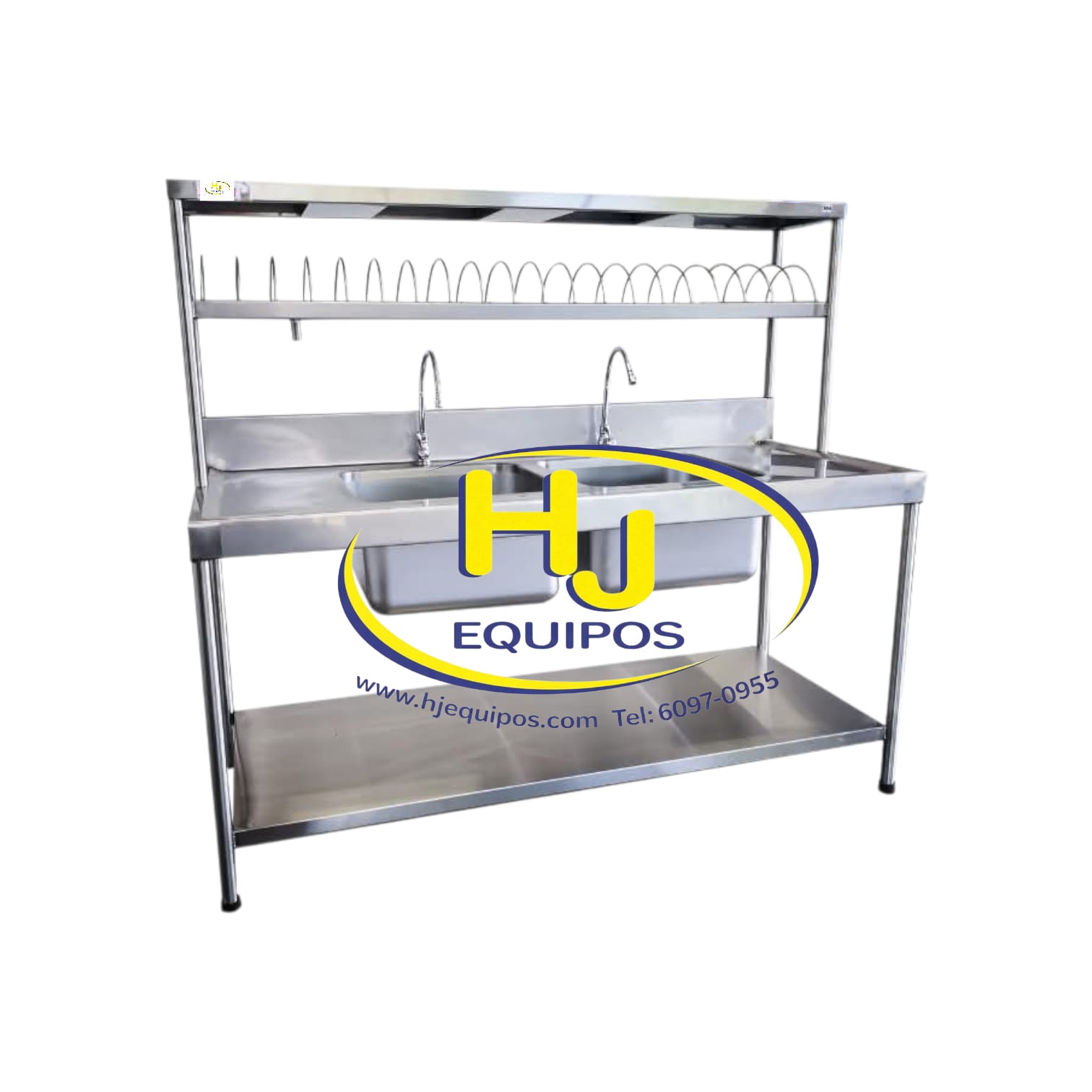 Fregadero de 2 tanques con escurridor de platos