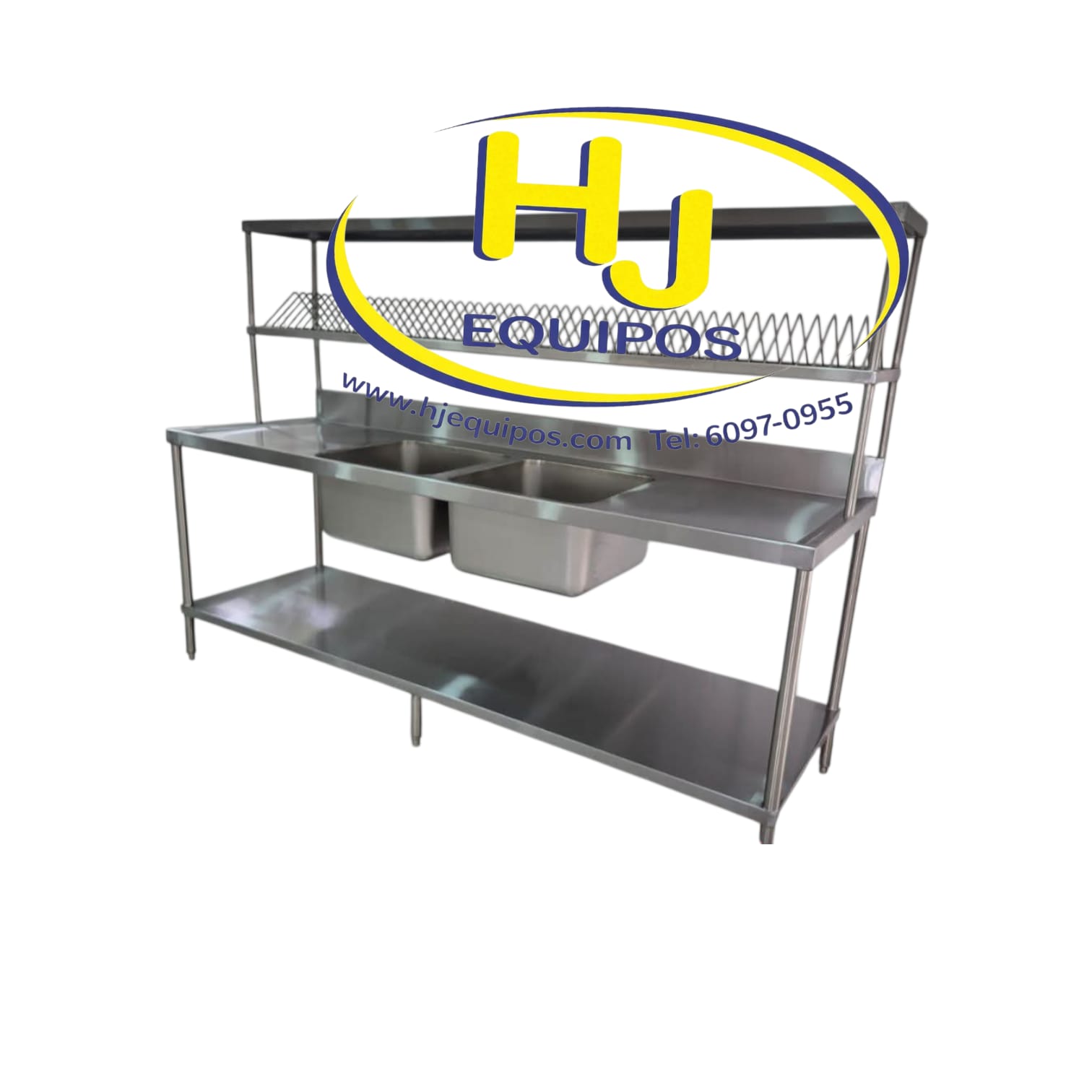 Fregadero de 2 tanques con estantes aereos